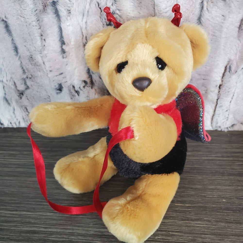 Aurora Ladybug Teddy Bear Plush Hugger Brown 8" Stuffed Animal‎ W/ Ribbon Hands
